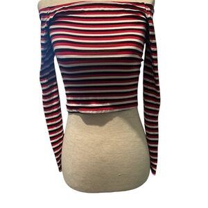Heart & Hips Black, Red, and White Striped Crop Top